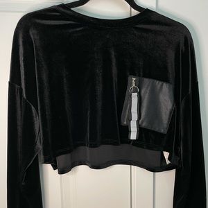 Black Velvet Long Sleeve Crop Top